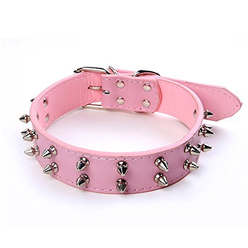 Pet Online Collar de perro de remache de cuero anti-mordedura de perro grande ajustable collar de PET, Rosa M: 3.2*43-51cm.