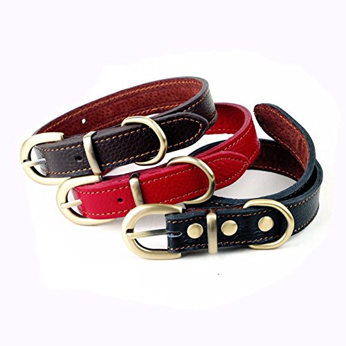 Pet Online Luz suave cuero collar de perro collar de perro pequeño, marrón, 4.0*26~33cm