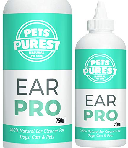 Pets Purest 100% Natural Limpiador de Oidos para Perros (250ml) con fórmula antihongos Repelente de ácaros picazón, Olor a mugre y Oreja desapareció en 2-3 días para Perros, Gatos y Mascotas