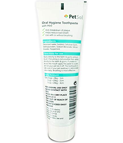 PetSol Pasta de Dientes para Perros y Gatos. Mejora la Salud de Las encías y los Dientes. Refresca el Aliento Elimina y Reduce la Placa y Tartar. Fresh Breath Dental Care Limpieza de Dientes (Menta)