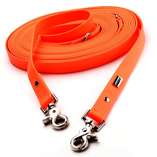 PetTec Correa de Perro Extra Larga de 10m, Cómoda y Resistente; Fabricado con Trioflex, Resistente a la Intemperie e Impermeable, Duradero, Fino y Seguro - Naranja