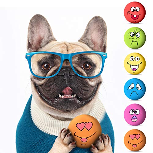 Petyoung Juguetes de látex Blandos para Perro, 6 Unidades, Juguete de Goma para Masticar, Pelotas de emoticonos para Cachorros, Mascotas pequeñas y Medianas, Perros y Gatos