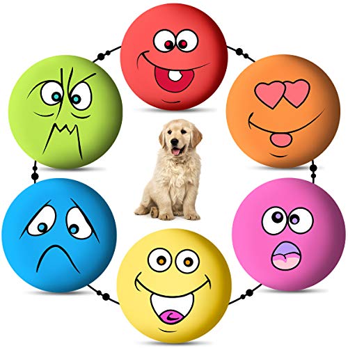 Petyoung Juguetes de látex Blandos para Perro, 6 Unidades, Juguete de Goma para Masticar, Pelotas de emoticonos para Cachorros, Mascotas pequeñas y Medianas, Perros y Gatos