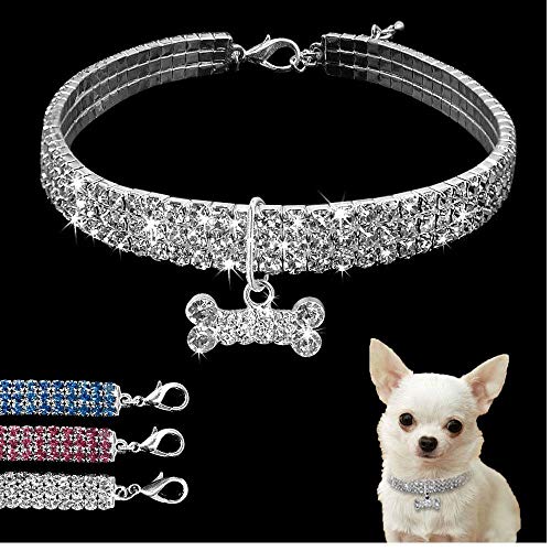 PiniceCore Crystal Mascotas Collares de Perro del Correo del Perrito del Collar de Perro del Rhinestone de Bling para la pequeña Chihuahua Perros medianos para Mascotas Productos Blanco