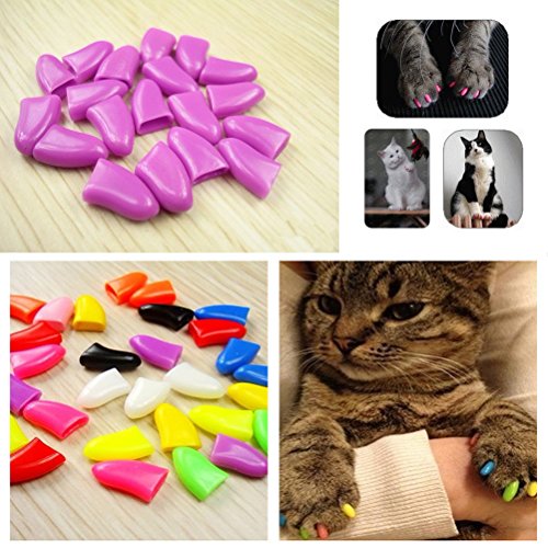 POPETPOP 20 Unids Pet Cat Kitty Garras Suaves Caps Control Soft Paws Cat Nails Caps Cubre Talla S (Rosy)