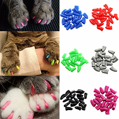 POPETPOP 20 Unids Pet Cat Kitty Garras Suaves Caps Control Soft Paws Cat Nails Caps Cubre Talla S (Rosy)