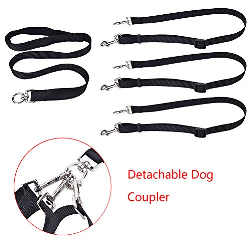 POPETPOP Correa Nylon Tricephalous Dog Training Heavy Duty Durable Walking Lead para Perros Pequeños y Medianos (Negro)