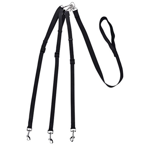 POPETPOP Correa Nylon Tricephalous Dog Training Heavy Duty Durable Walking Lead para Perros Pequeños y Medianos (Negro)