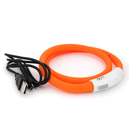 PRECORN LED USB Silicona Collar de Perro Luminoso Naranja Collar Seguridad Cuello Tubo Recargable