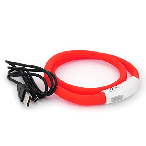 PRECORN LED USB Silicona Collar de Perro Luminoso Rojo Collar Seguridad Cuello Tubo Recargable