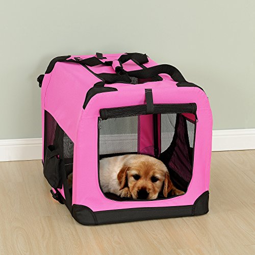 [pro.tec] Bolsa de transporte para mascotas - Tamaño: M (60x42cm) - Transportín plegable para perro (ROSA)