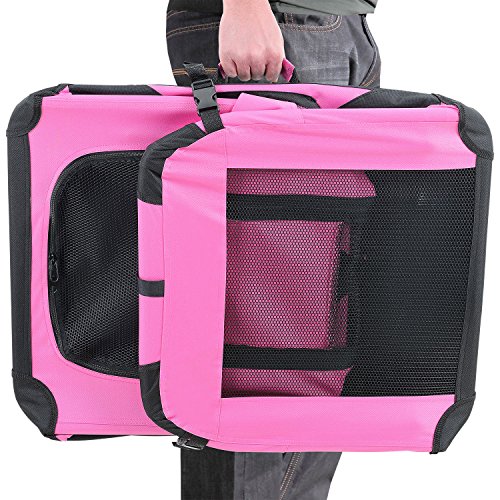 [pro.tec] Bolsa de transporte para mascotas - Tamaño: M (60x42cm) - Transportín plegable para perro (ROSA)