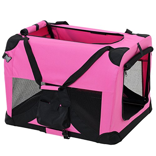 [pro.tec] Bolsa de transporte para mascotas - Tamaño: M (60x42cm) - Transportín plegable para perro (ROSA)