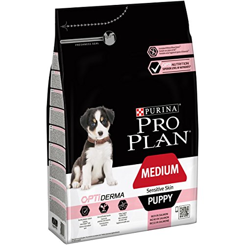 PURINA Pro Plan Comida Seco para Cachorro Mediano con Piel Sensible Optiderma, Sabor Salmón - 3 Kg