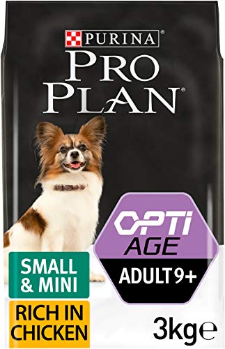 PURINA Pro Plan Comida Seco para Perro Adulto Pequeño y Mini 9+ con Optiage, Sabor Pollo - 3 Kg