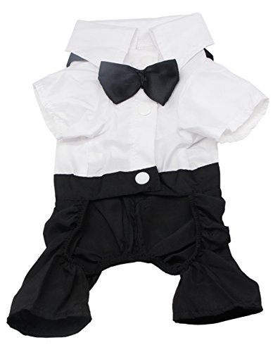 QiCheng & LYS Ropa para Perros Traje Elegante con Estilo de Corbata de moño, Camisa de Esmoquin Formal con Traje de Corbata Negra (M)