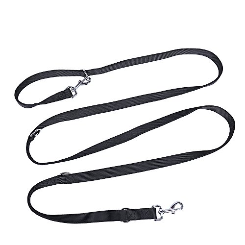 QQDOG Correa de Perro en Negro, Resistente y Ajustable en 5 Longitudes (1,60m-1,70m-2,25m-2,80m-3,00m) 3m Correa para Perro, Correa Doble