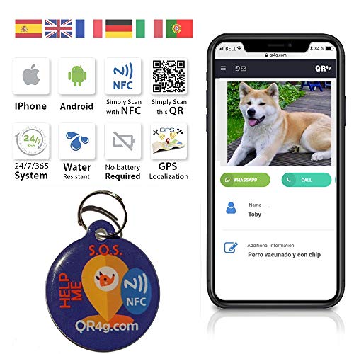 QR4G.com GPS Placa identificativa inteligente para mascotas (perros y gatos) con QR GPS