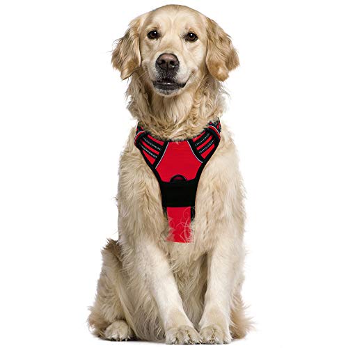 rabbitgoo Arnés Pecho Grande Perro Arnés Rojo para Perro Grande Chaleco Acolchado Mascota Correas Reflectores Mejor Seguridad Color Rojo Tamaño L Grande