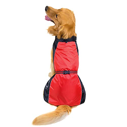 Ranphy Impermeable para Perros Tiras Reflectivas Chubasquero Transpirable Ropa Seguras Jacket Abrigo Chaqueta para Lluvia Medianos Perro de Raza Grande, Mascotas Ropaje Rojo 4XL