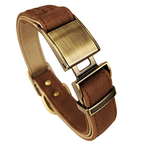 RC GearPro Collar de Perro de Cuero Real, Collares Suaves para Mascotas para Perros pequeños, medianos y Grandes (Brown, S(24-34cm))