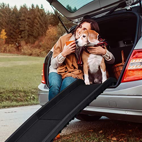 Relaxdays Rampa para Perros Coche, Plegable, Antideslizante, Maletero, hasta 90 kg, Plástico, 1 Ud, 156 x 40 cm, Negro