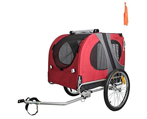 Remolque de bicicleta para mascotas ( perros medianos - grandes). Remolques con rueda delantera Jogger 12”. Barra de remolque + Pieza de enganche. Remolque de perros de GRAN CAPACIDAD.(Rojo)