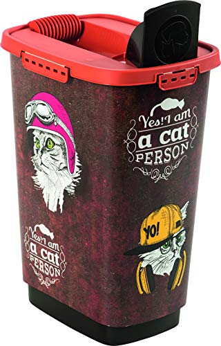 Rotho - Caja para Comida de Animales de plástico (PP) con diseño de Gato, Plástico (PP) sin BPA, Color marrón con diseño de Gato, 33 x 25 x 46.3 cm