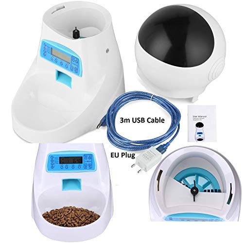 Sailnovo Dispensador Automático 4L de 4 Comidas Diarias para Mascotas Perros y Gatos, Comedero Automático con Grabación de Voz, Temporizador, Detección de Infrarrojos, Consumo de Energía Bajo