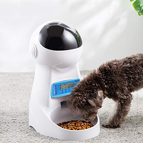 Sailnovo Dispensador Automático 4L de 4 Comidas Diarias para Mascotas Perros y Gatos, Comedero Automático con Grabación de Voz, Temporizador, Detección de Infrarrojos, Consumo de Energía Bajo