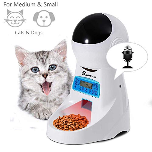 Sailnovo Dispensador Automático 4L de 4 Comidas Diarias para Mascotas Perros y Gatos, Comedero Automático con Grabación de Voz, Temporizador, Detección de Infrarrojos, Consumo de Energía Bajo