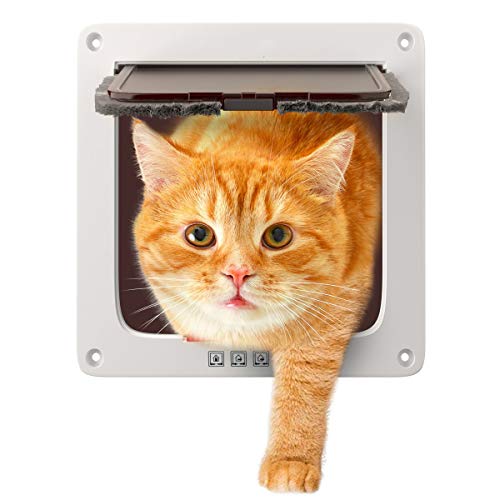 Sailnovo Puerta para Gato con Cierre magnético de 4 vías, Puerta para Mascotas para Gatos y Perros pequeños, Puerta para Gatos con túnel (Blanco, XL)