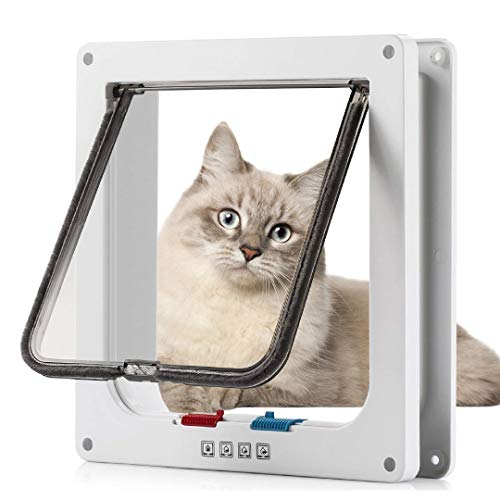 Sailnovo Puerta para Gato con Cierre magnético de 4 vías, Puerta para Mascotas para Gatos y Perros pequeños, Puerta para Gatos con túnel (Blanco, XL)