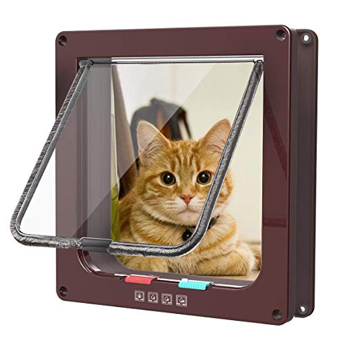 Sailnovo Puerta para Gato con Cierre magnético de 4 vías, Puerta para Mascotas para Gatos y Perros pequeños, Puerta para Gatos con túnel (Marrón, L)