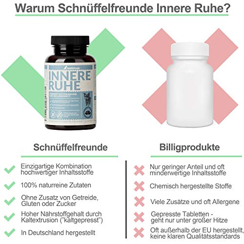 Schnüffelfreunde Innere Ruhe I Ayuda Calmante para Perros - Complemento Alimenticio para el Perro Miedoso para Calmar, Combatir el Miedo, Alivia el Estrés y la Ansiedad y para más Tranquilidad