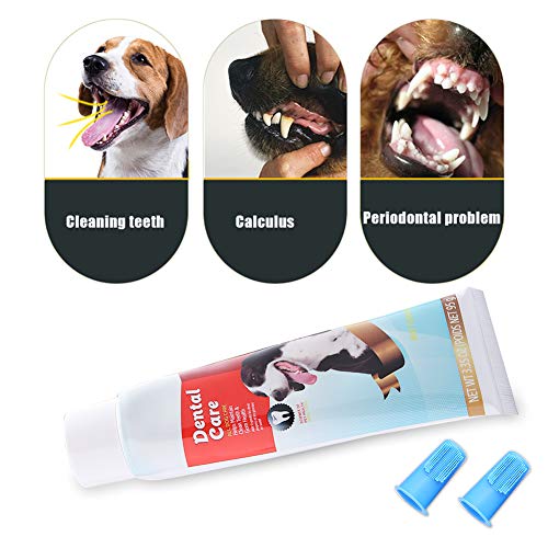 SEGMINISMART Pasta de Dientes para Perros,Set Higiene Dental con Cepillo de Dientes, Pasta y cepillos Dedos,Pasta Dental para Perro Elimina el sarro y la Placa Dental