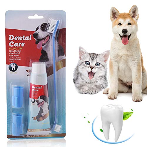 SEGMINISMART Pasta de Dientes para Perros,Set Higiene Dental con Cepillo de Dientes, Pasta y cepillos Dedos,Pasta Dental para Perro Elimina el sarro y la Placa Dental