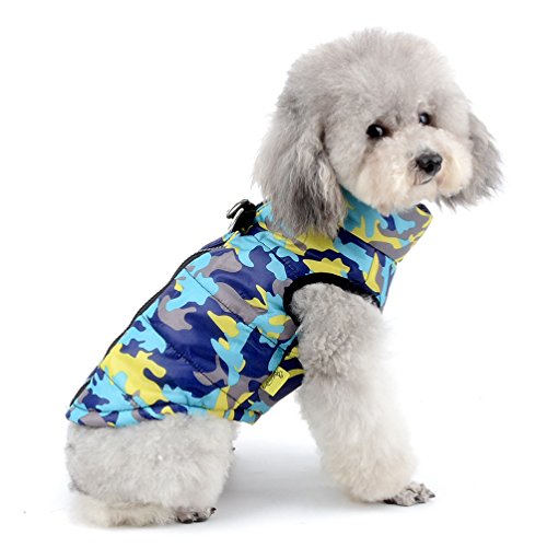 SELMAI Camuflaje Chaquetas Perros Pequeño Medianos Ropa para Gatos Invierno Chihuahua Abrigos con Anillo en D para Perros Cachorros Yorkshire Caminar al Aire Libre Azul L