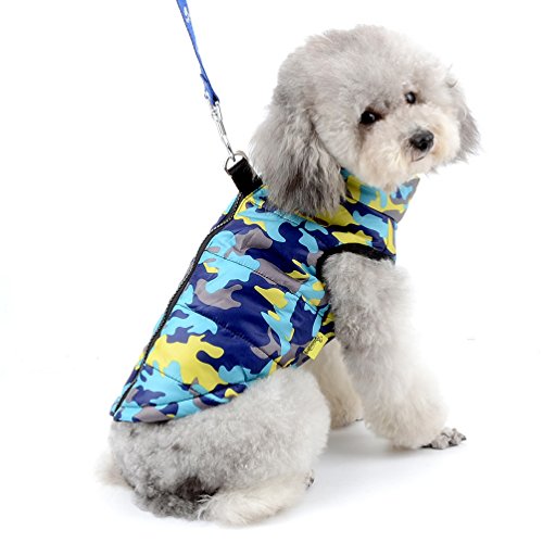 SELMAI Camuflaje Chaquetas Perros Pequeño Medianos Ropa para Gatos Invierno Chihuahua Abrigos con Anillo en D para Perros Cachorros Yorkshire Caminar al Aire Libre Azul M