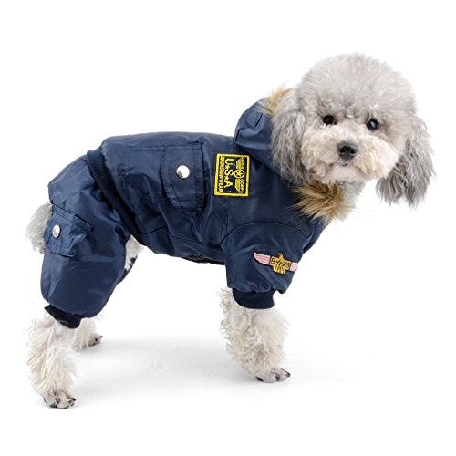 SELMAI Pegasus Pequeño Perro Ropa para niñas niños Aviador Abrigo de Invierno Forro Polar Mono de esquí para con Capucha Impermeable Azul L