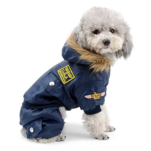 SELMAI Pegasus Pequeño Perro Ropa para niñas niños Aviador Abrigo de Invierno Forro Polar Mono de esquí para con Capucha Impermeable Azul L