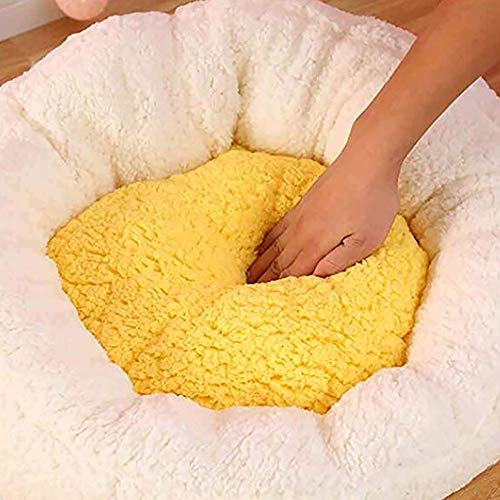 SHPEHP-Cama para Mascotas pequeña Forma de yema de Huevo Suave Cama para Mascotas para Gatos Cachorros, Cama Redonda de Felpa Donut Gatos Cama Criada de yema de Huevo Caliente-A