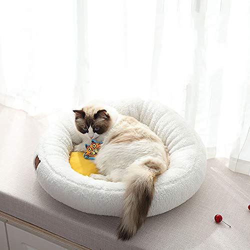 SHPEHP-Cama para Mascotas pequeña Forma de yema de Huevo Suave Cama para Mascotas para Gatos Cachorros, Cama Redonda de Felpa Donut Gatos Cama Criada de yema de Huevo Caliente-A