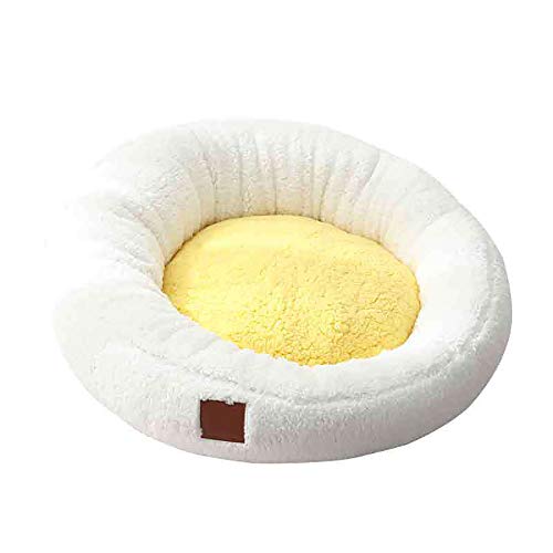 SHPEHP-Cama para Mascotas pequeña Forma de yema de Huevo Suave Cama para Mascotas para Gatos Cachorros, Cama Redonda de Felpa Donut Gatos Cama Criada de yema de Huevo Caliente-A