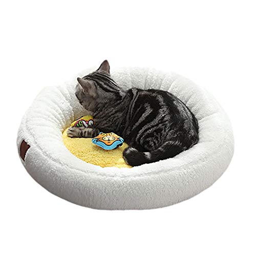 SHPEHP-Cama para Mascotas pequeña Forma de yema de Huevo Suave Cama para Mascotas para Gatos Cachorros, Cama Redonda de Felpa Donut Gatos Cama Criada de yema de Huevo Caliente-A