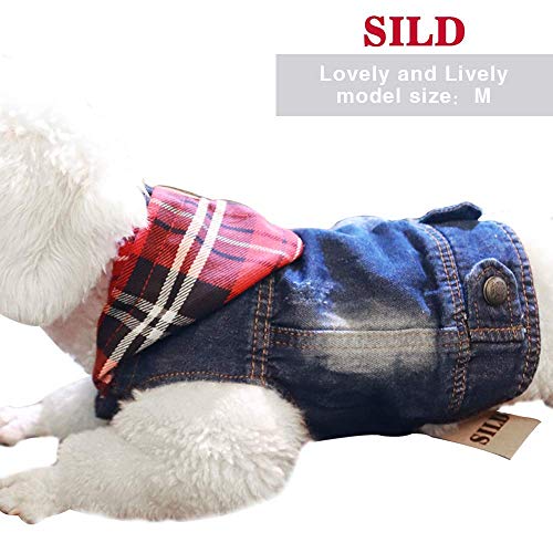 SILD Ropa para Mascotas, Chaqueta Vaquera, de Color Azul para Perros pequeños y medianos, con Solapa, con Capucha, clásicas, de Estilo Retro, Prendas de Aspecto Lavado (S)