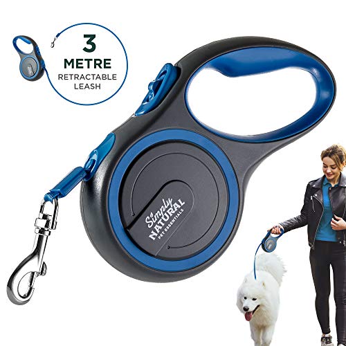 Simply Natural Correa para Perros Correa retráctil Extensible de 3 Metros para Perros de hasta 15 kg con Bloqueo y liberación táctil para Perros más Fuertes