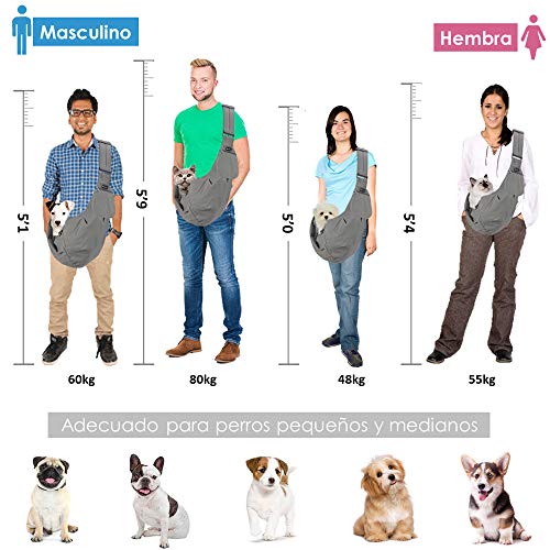 SlowTon Bandolera para Perro, Pet Carrier Dog Puppy Hand Sling para Cachorros Bandolera Correa de Hombro Acolchada Ajustable Tote Bag con Bolsillo Delantero Puppy Bolsa Bandolera de (Gris)