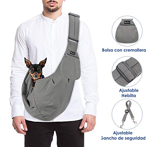 SlowTon Bandolera para Perro, Pet Carrier Dog Puppy Hand Sling para Cachorros Bandolera Correa de Hombro Acolchada Ajustable Tote Bag con Bolsillo Delantero Puppy Bolsa Bandolera de (Gris)