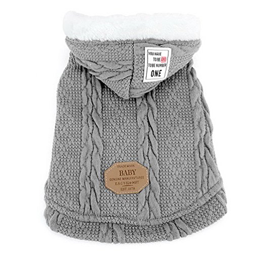 SMALLLEE_LUCKY_STORE Chaqueta de suéter para Perros Chaqueta de Clima frío Chaqueta para Perros con Capucha Chihuahua Ropa de Invierno para Perros pequeños Ropa de Abrigo Gris M